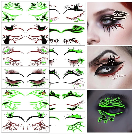 Glow in the dark temporary face tattoos (set of two pairs)