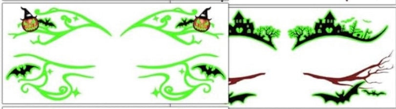 Glow in the dark temporary face tattoos (set of two pairs)