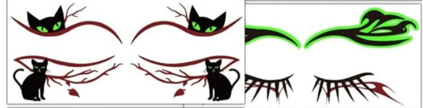 Glow in the dark temporary face tattoos (set of two pairs)