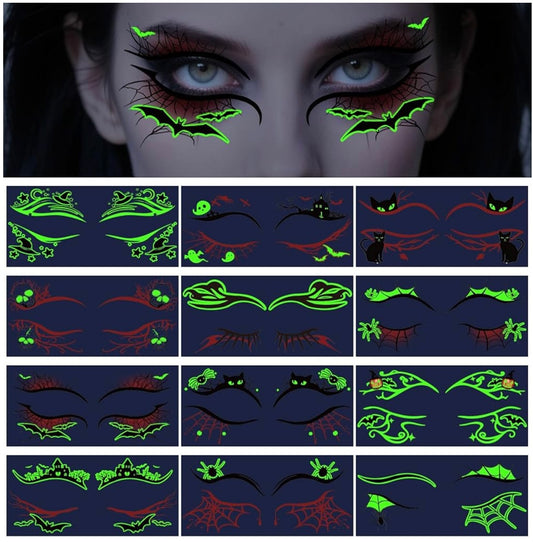 Glow in the dark temporary face tattoos (set of two pairs)