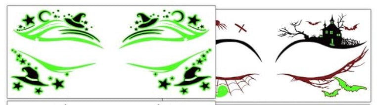 Glow in the dark temporary face tattoos (set of two pairs)